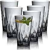 JGIRL Unbreakable Plastic Drinking Glasses, Set of 6, Shatterproof Drinking Cups, Plastic glass cup,16 oz plastic Tumbler Cups,Dishwasher Safe (Grey)