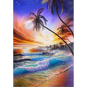 Diy 5d Diamant Peinture Wuayi Plage Paysage 5d Diamant Peinture Cristal Broderie Strass Collez Le Photos Kit De Point De Croix Pour La Maison