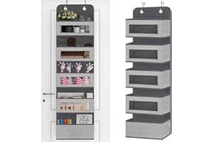 VERONLY Over The Door Hanging Organizer Storage with 5 Large Pockets,Wall Mount Clear Windows and 2 Widened Metal Hooks for Pantry,Nursery,Diapers,Bathroom,Kitchen,Closet,Dorm
