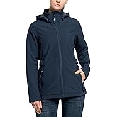 Outdoor Ventures Women's Softshell Jacket with Removable Hood, Insulated Windbreaker Waterproof Warm Fleece Lined Coat