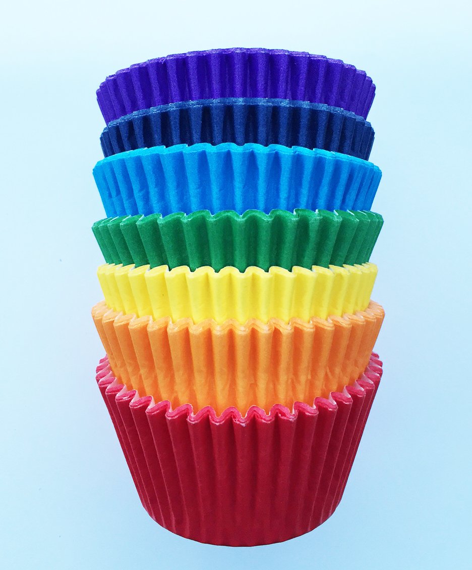 84 Excellent Quality Muffin Rainbow Cases- 12 Red, Orange, Yellow, Green, Blue, Pink and Purple