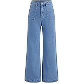 CIDER Womens Wide Leg Jeans Cropped Length High Waisted Stretchy Denim Flared Pants with Pockets