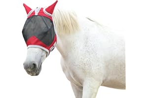 GALLOPOFF Horse Fly Mask with Ears Cover | Forelock Opening for Tangle-Free Mane Care | UV Protection & Breathable Mesh | No Rub Fit and Enhanced Visbility for Trail Riding Red Cob