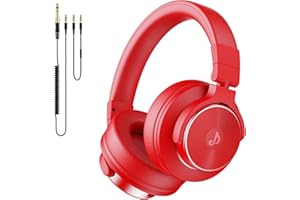 Rumoon Wired Over Ear Headphones, Studio Monitor & Mixing DJ Headphones with 50mm Neodymium Drivers and 1/4 to 3.5mm Jack for Guitar AMP Podcast Piano Keyboard, Red