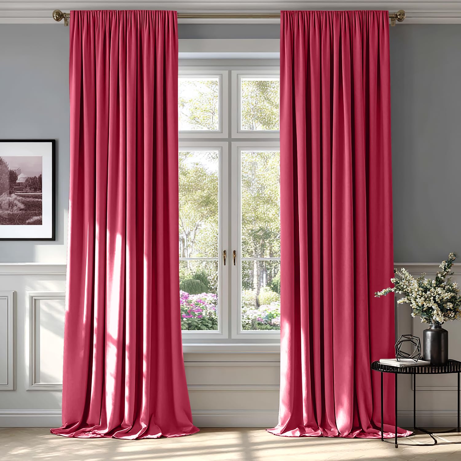 Photo 1 of MIULEE Berry Velvet Curtains Thermal Insulated Blackout Curtain Drapes for Bedroom Living Room Darkening 108 Inches Long Curtains Panels Rod Pocket Set of 2