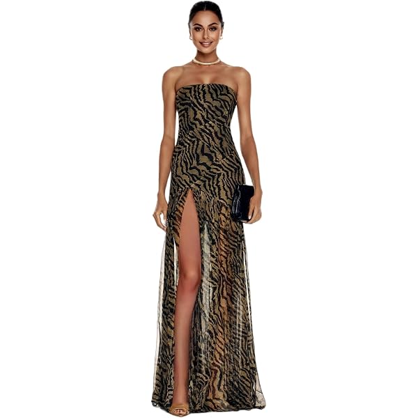 knee length dresses for ladies Metallic Animal Print Maxi Dress