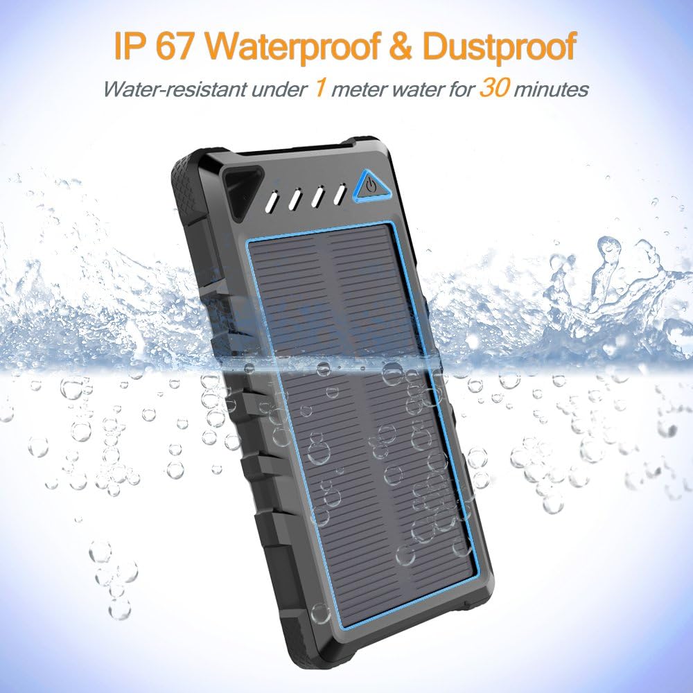 Portable Solar Charger, BEARTWO 10000mAh Ultra-Compact External Batteries with Dual USB Ports, Solar Power Bank with Flashlight for Camping, Outdoor Activities