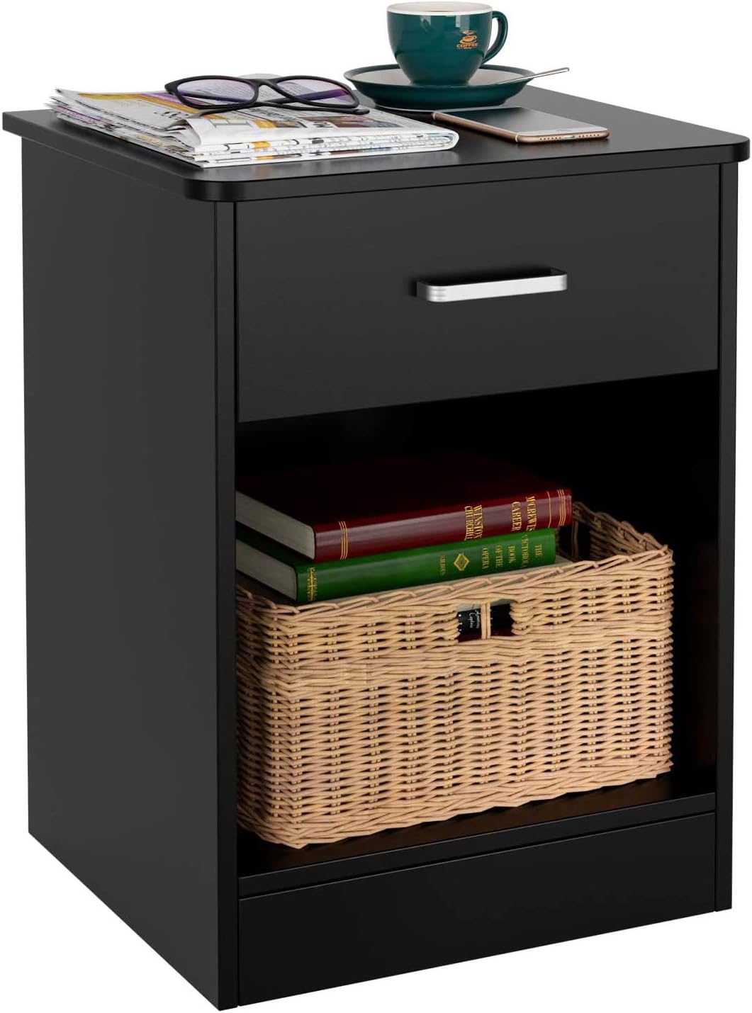 HOMFA Nightstand 2-Tier, Tall 1-Drawer End Table Side Table File Cabinet Storage Table for Home Office Bedside Cabinets with Sliding Drawer and Shelf, Black: Kitchen & Dining