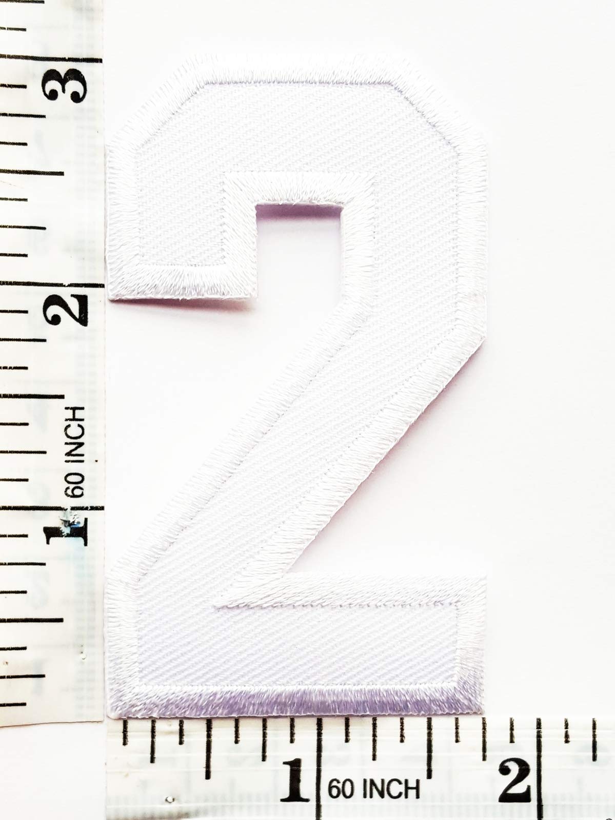 3 INCH White Number 2 Patches Appliques Fabric Decorating for Hat Cap Polo Backpack Clothing Jacket T-Shirt DIY Embroidered Iron On/Sew On Patch