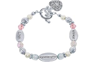 Beaux Bijoux Granddaughter Gift - Stretch Heart Charm Bracelet - Gift Boxed with Sentimental Card - 'Love Granddaughter Always' with Beads & Synthetic Pearls
