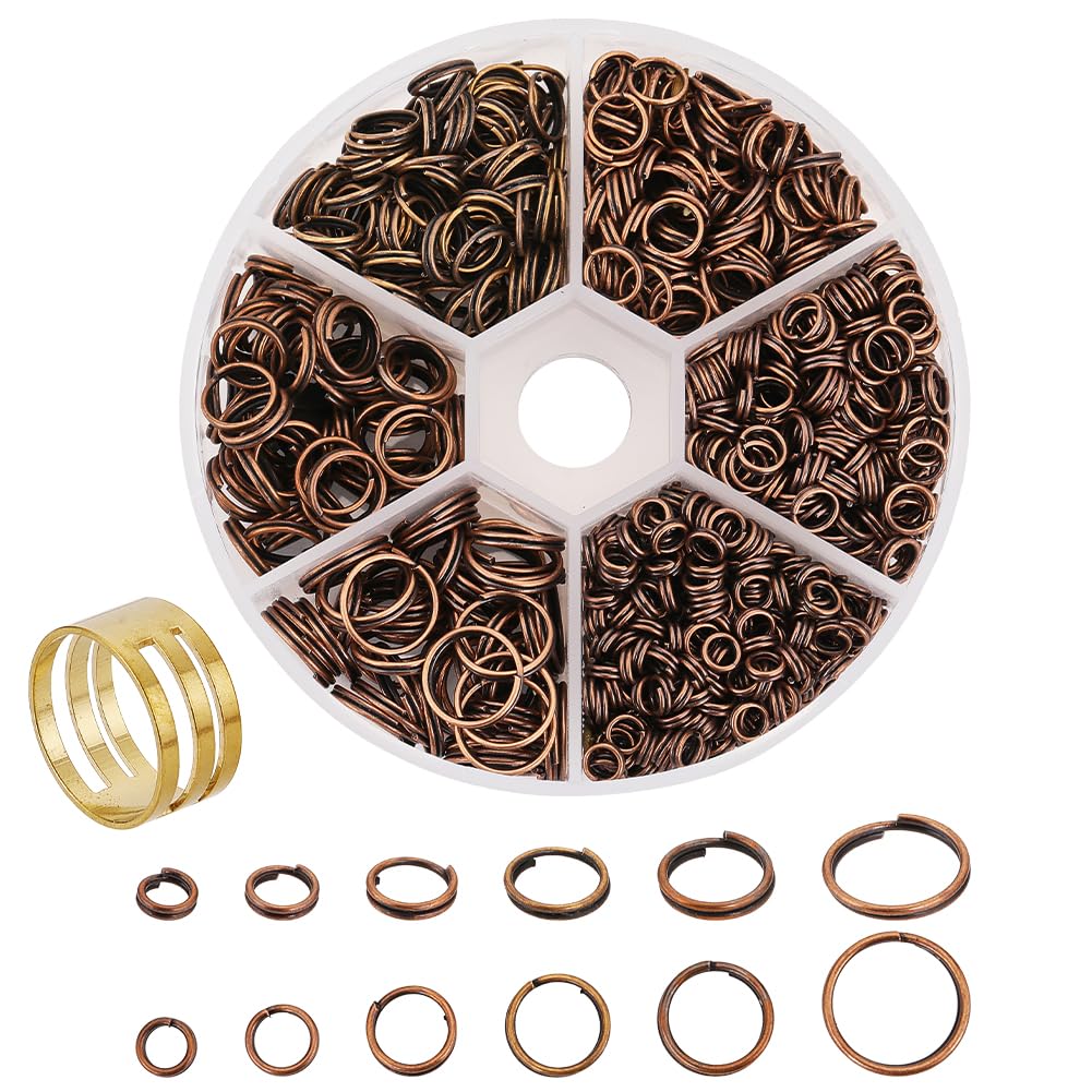 PH PandaHall 900 Pcs 6 Sizes 4/5/6/7/8/10mm Iron Split Rings Double Loop Jump Ring for DIY Jewelry Making Red Copper