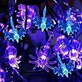 AOSTAR Battery Operated Halloween Spider Fairy Lights, 2 Strings of Purple Spider Lights with 15 LEDs & Blue Bat Lights with 