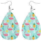 Zokola Pink Flamingo Leather Drop Earrings Set, Exotic Palm Leaves Pineapples Flamingos Lightweight Teardrop Earrings Leather Dangle Earrings For Women Friends Wedding Jewelry