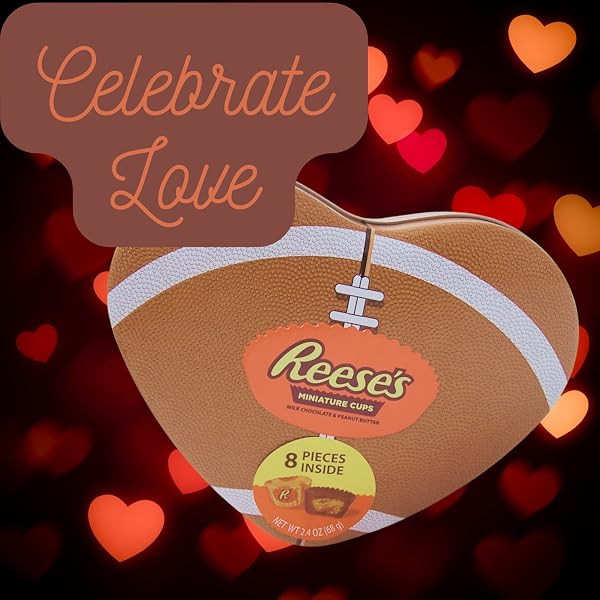VALENTINE’S DAY SPORTS THEMED HEART SHAPED TIN, FILLED WITH MINIATURE REESE PEANUT BUTTER CUPS, UNIQUE GIFT FOR SPORTS LOVERS, 2.4 OUNCES (FOOTBALL)