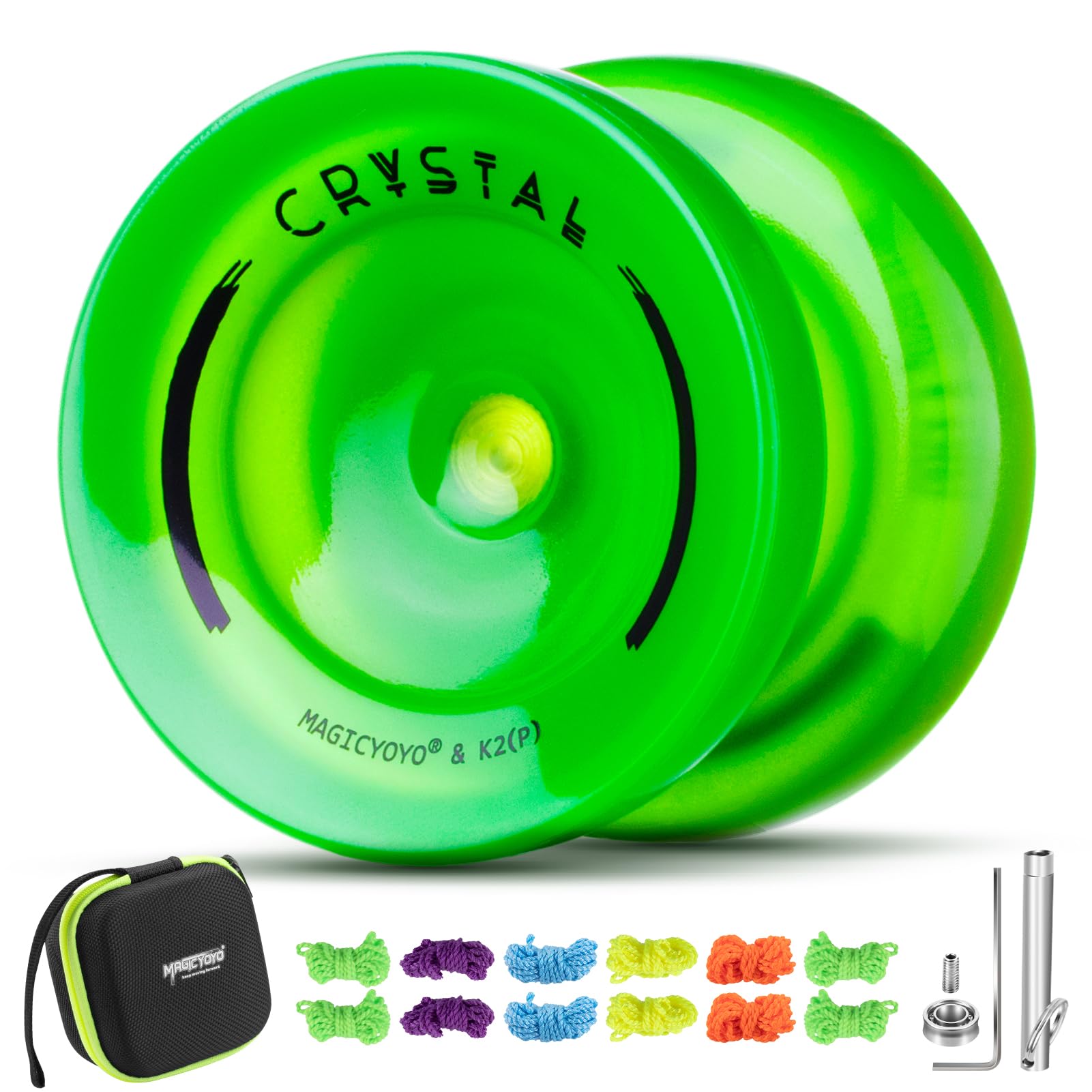 MAGICYOYO K2 Yoyo Professional Glow in The Dark, Responsive Yoyo for Kids 8-12, Unresponsive Yo yos for Adults, Plastic Yo-yo for Finger Spin Trick, 12 Yo yo Strings + Extra accessory kit (Glow Green)