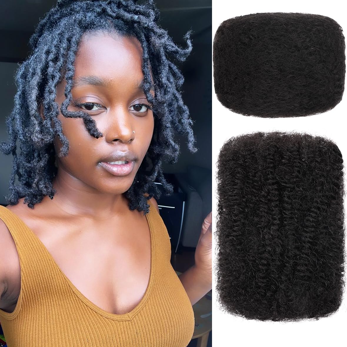 Kackanaa 10 Inch Springy Afro Kinky Human Hair Bulks for Dreadlock Extensions - Marley Twist Braiding Hair for Repair Locs, 30g /Pack