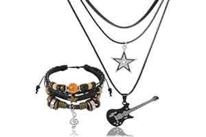 RECHICGU Multilayer Y2k Star Necklace Fairy Grunge Bracelets Set Handmade Fairycore Grunge Jewelry Gothic Swirl Star Necklace Punk Rock Roll Music Guitar Grunge Accessories for Women Men