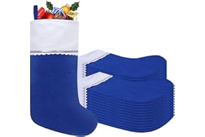 Tokforty 24 Pack Felt Christmas Stockings, 19 Inches Blue and White Christmas Stockings Hanging Ornaments, White Cuff with Silver Trim Christmas Stockings for Family Christmas Holiday Decorations
