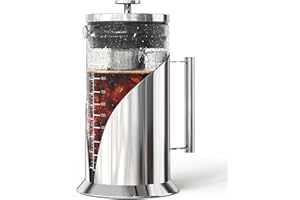 Start Brewing Perfect Iced Coffee & Tea w/ Our Cold Brew Coffee Maker, Pitcher for Fridge (34oz) - Air Tight Seal, Measuring Label - Stainless Steel Iced Coffee Maker Machine, Brewer - Cafe Du Chateau