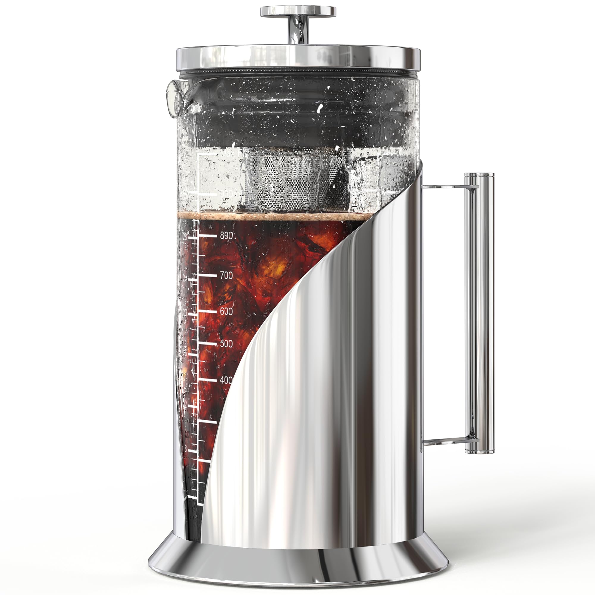 Photo 1 of Start Brewing Perfect Iced Coffee & Tea w/ Our Cold Brew Coffee Maker, Pitcher for Fridge (34oz) - Air Tight Seal, Measuring Label - Stainless Steel Iced Coffee Maker Machine, Brewer - Cafe Du Chateau