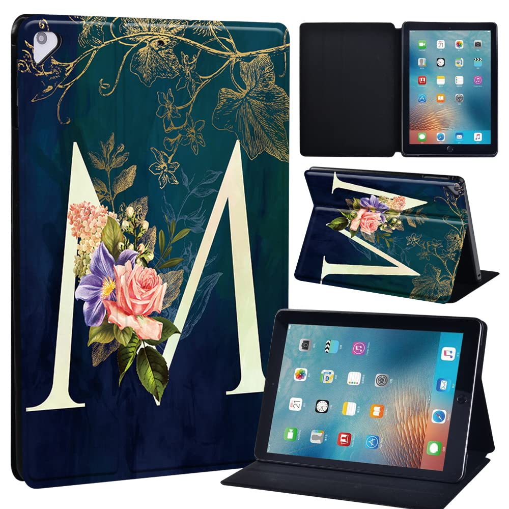 Leather slim lightweight Stand Cover Case for Apple New iPad 9.7 2018 2017(6th Gen, 5th Gen)/iPad Air 2/iPad Air/iPad Pro 9.7 Tablet with Auto Wake/Sleep (flowerM)