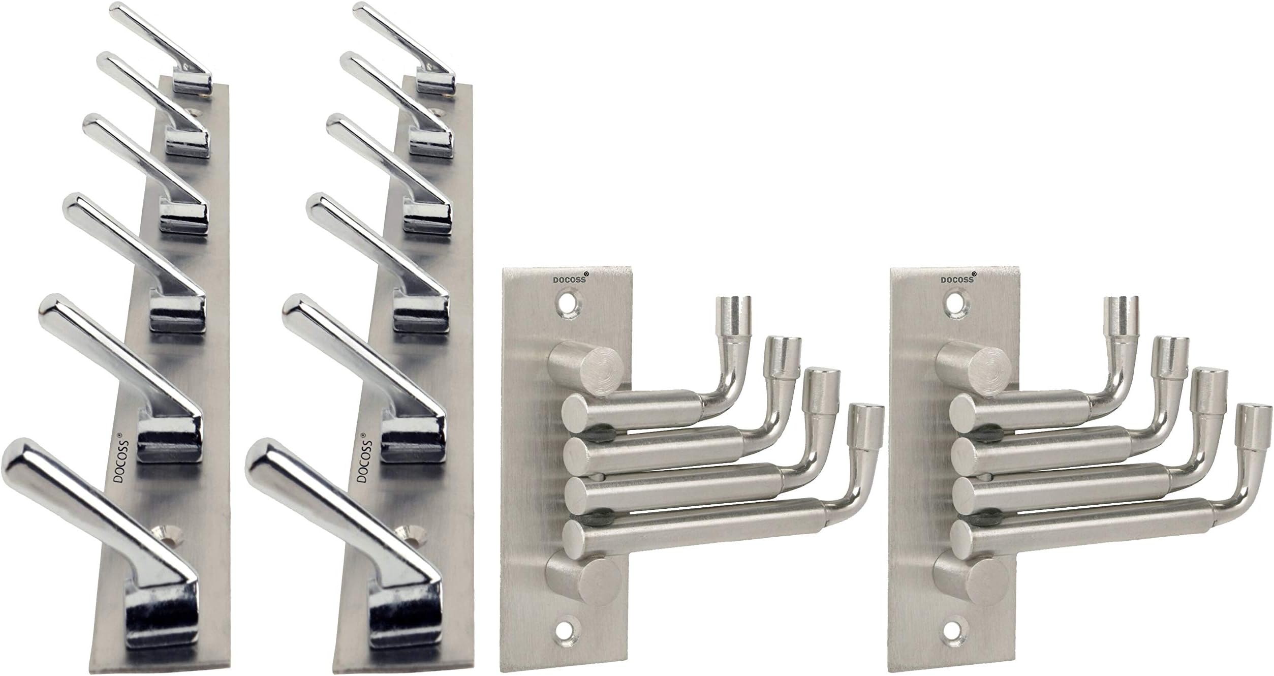 Docoss Deluxe Stainless Steel 6 Pin Cloth Hanger Hook Set (Silver, Pack of 2) & Docoss Stainless Steel 4 Pin Cloth Hook Hanger Set (Silver, Pack of 2)