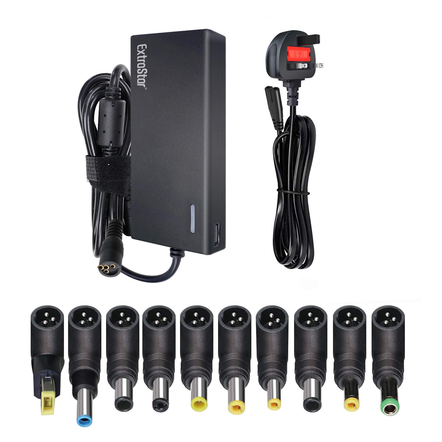 EXTRASTAR 90W Voltage Adapter, 15V-20V/MAX 4.5A Universal AC to DC Multi Power Adapter, Switching Built-in IC Power Supply with 10 Selectable Adapter Tips and 5V/2.1A USB port — image 1