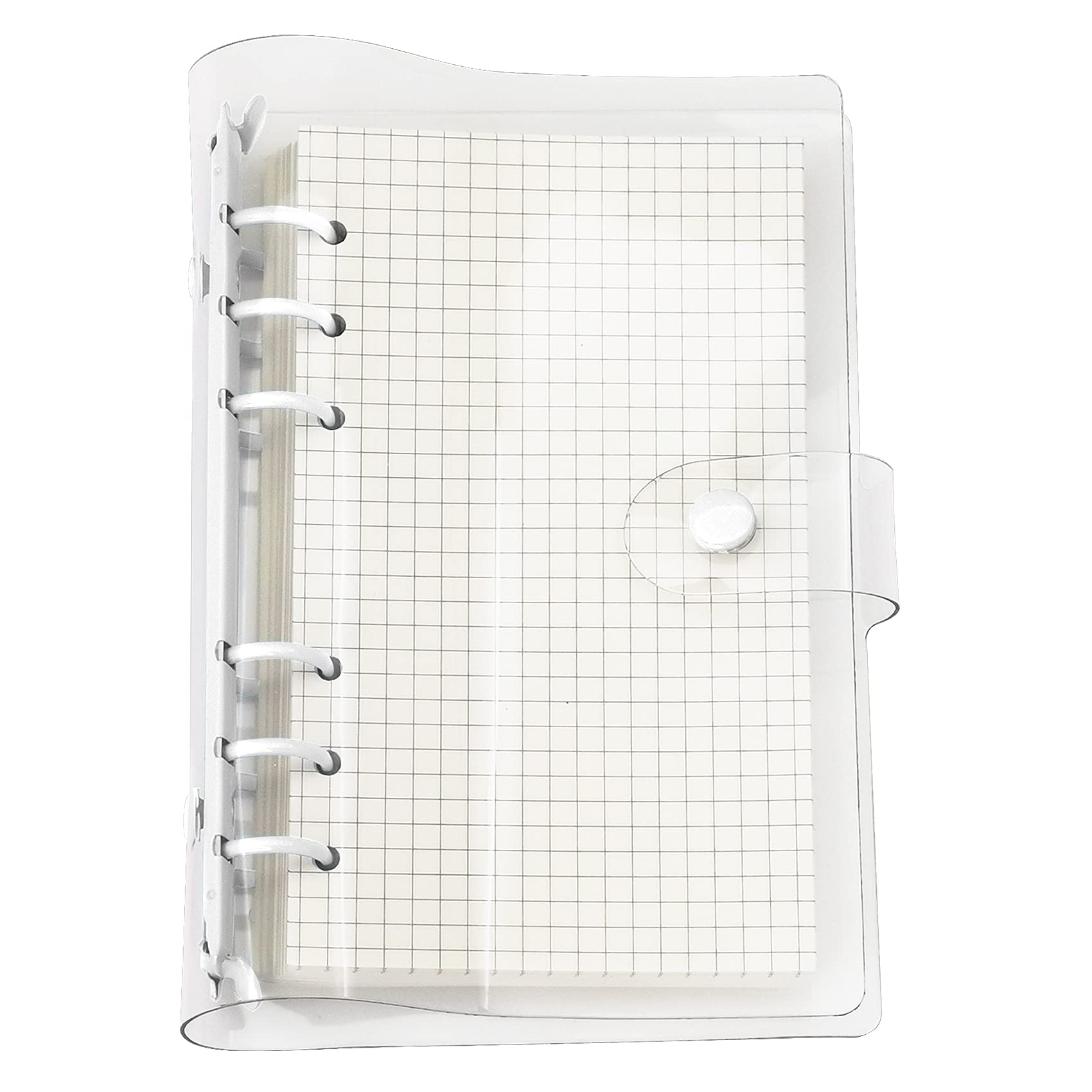 A6 A5 6-Holes Colorful PVC Cover Round Ring View Binder with Snap Button Closure File Folder (Snow White, A6 mini Set)