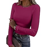 Colormagic Womens Long Sleeve Shirts Ribbed Knit Basic Tee 2025 Fall Casual Outfits Slim Fit Tops