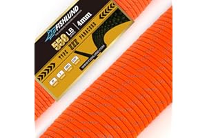 FISHLUND Reflective Paracord 550 lb, 7 Strand Paracord Rope 50ft 4mm, Nylon Parachute Cord for Camping, Neon Orange