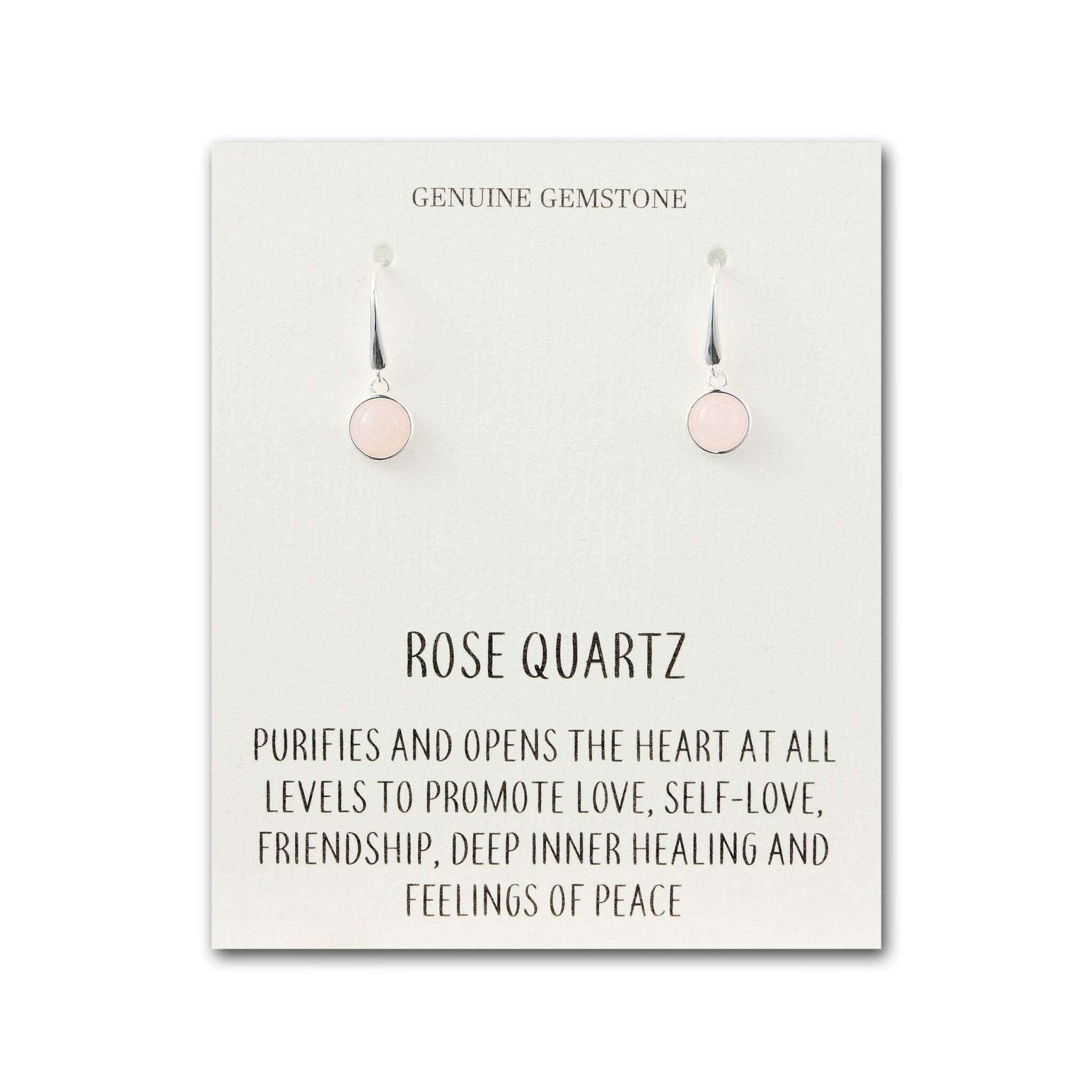 Philip Jones Rose Quartz Drop Earrings with Quote Card