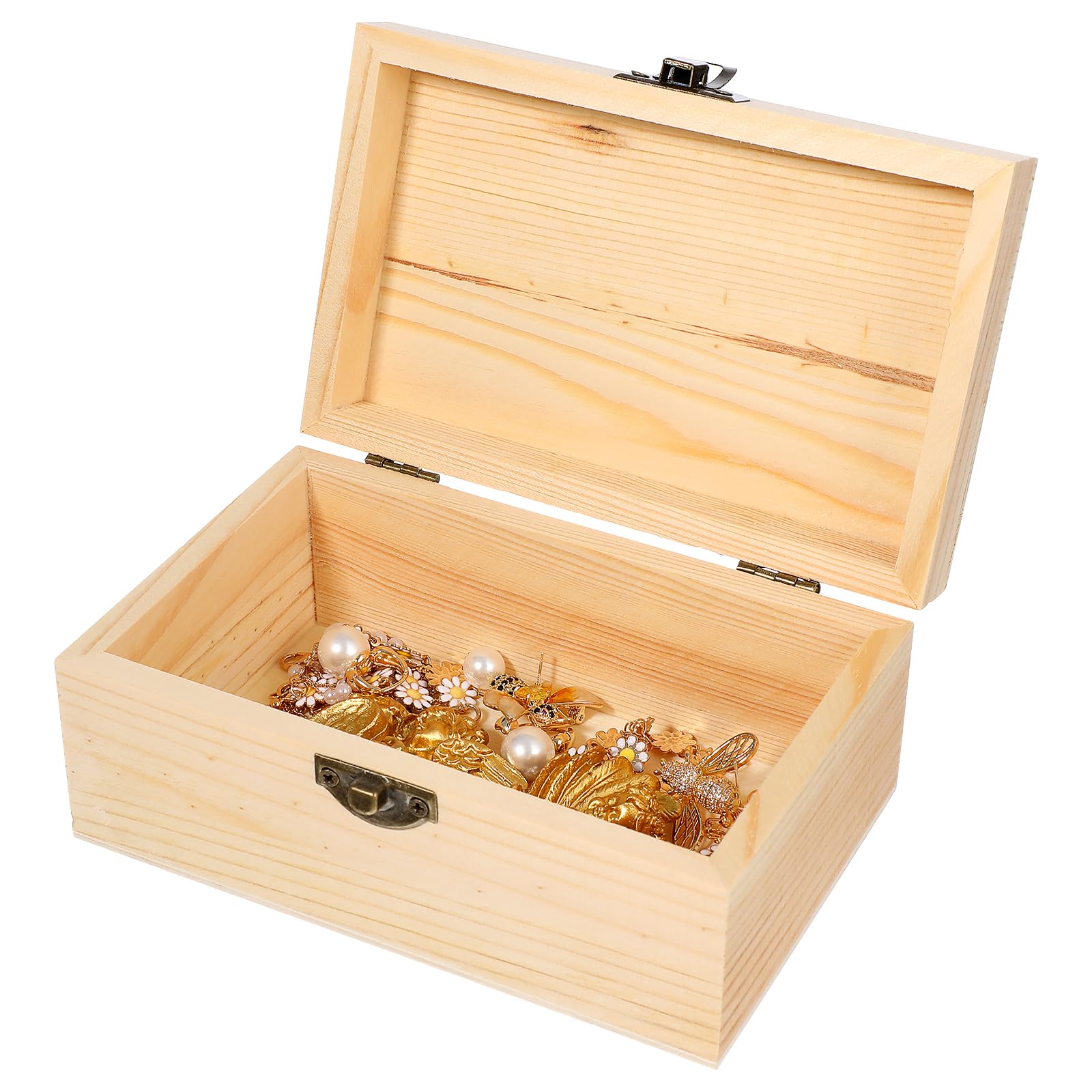 Healifty Small Wooden Jewelry Box with Hinged Lid Handmade Diy Storage Organizer for Rings Earrings and Trinkets Compact 9.5X6X15Cm