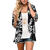 Magritta Womens Casual Open Front Cardigans Lightweight Soft Draped Ruffles 3/4 Sleeve Cardigan