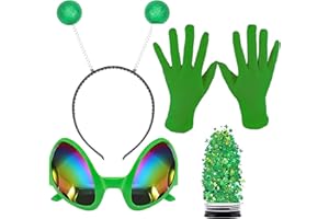 Alaxciax Alien Headband with Glasses, Holographic Glitter Alien Costume Accessories with Gloves for Women for Party Cosplay