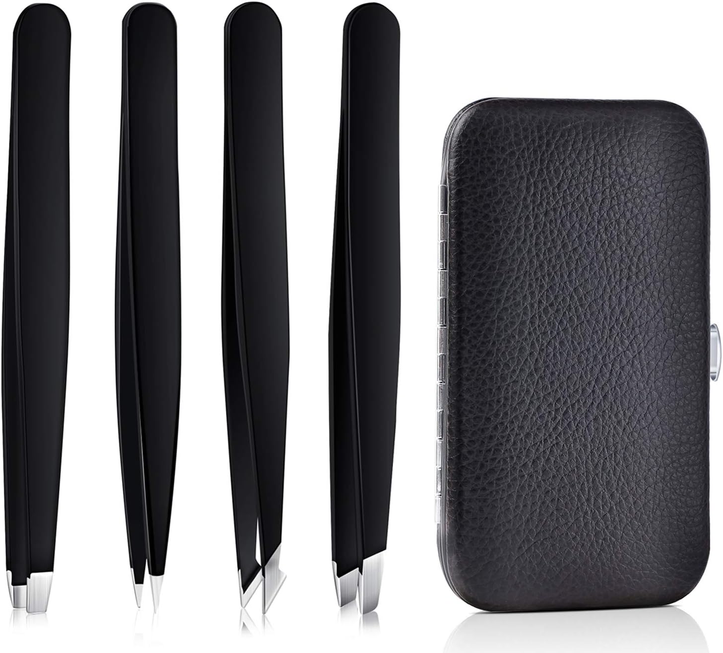 Eyebrow Tweezers Set 4 Piece - Professional Stainless Steel Precision Tweezers Kit for Ingrown Hair Removal, Eyebrow Plucking, Facial Hair Removal, Durable Eyebrow Grooming Tools for Women Men