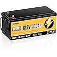 Rvpozwer 12V 300Ah LiFePO4 Battery, Built-in 200A BMS, 15000 Deep Cycles, 3840Wh, Low Temp Protection Lithium Iron Phosphate Battery for Home Energy, RV, Trolling Motor, Marine, Solar, Off-Grid