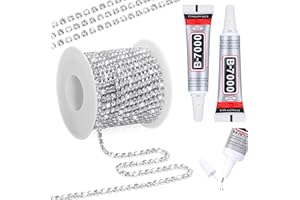 LIFEISLUCK Crystal Rhinestone Close Chain Trim with B7000 Jewelry Glue, 11 Yards 4MM Silver with Clear Beads B-7000 Glue Rhinestones Chain for Crafts Sewing DIY Jewelry Wedding Decoration Sewing Beaded Trim