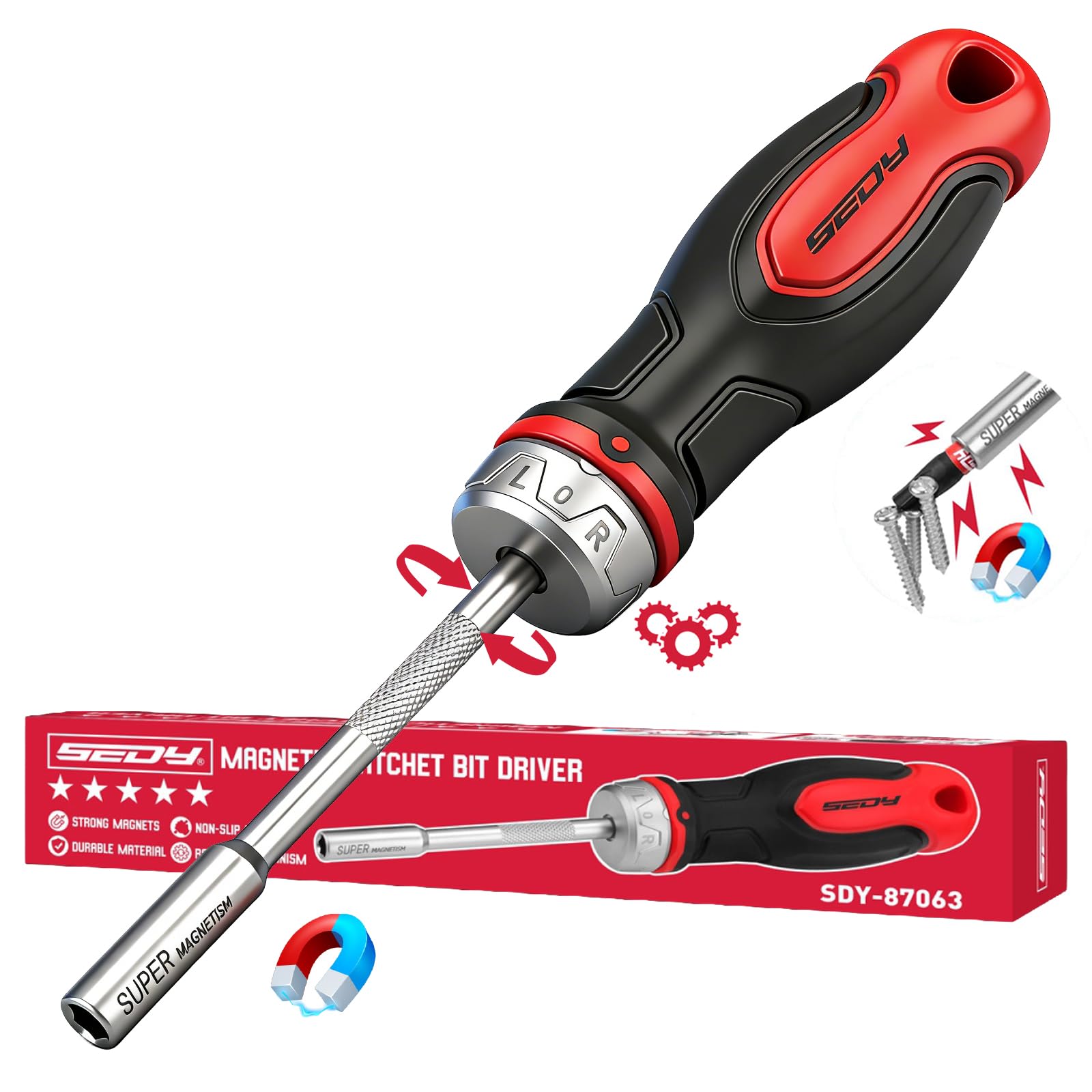Photo 1 of 1/4? Magnetic Ratcheting Screwdriver, Durable Bit Holding Screwdriver With Non-Slip Handle 220mm Long Multi Tip Screwdrivers Ratchet Bits Driver Ergonomic Cushion Grip For Garage & Daily Repair