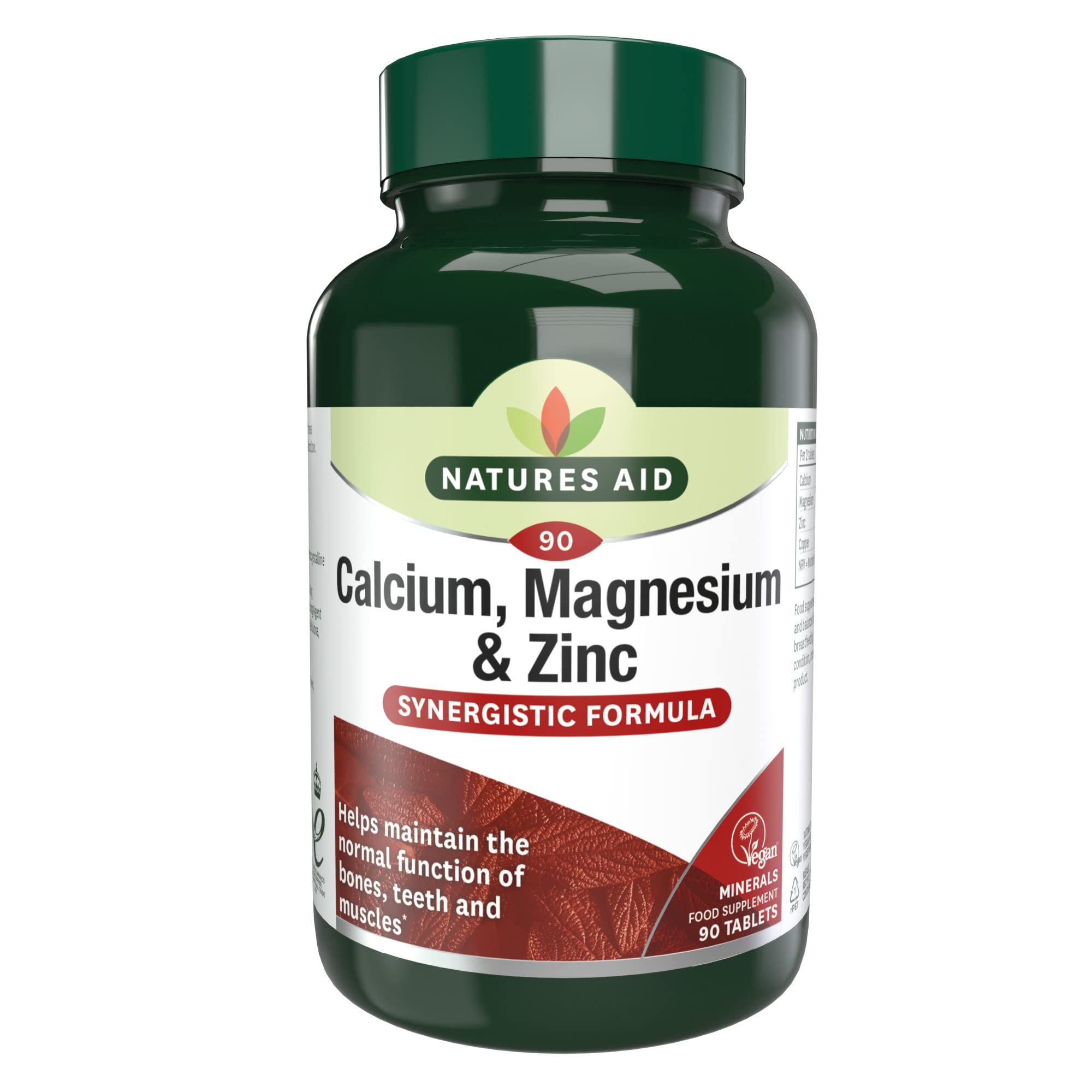 Natures Aid Calcium Magnesium Zinc - Supports Bones Teeth Muscle Function & Immunity - High Potency Natural Immune Health Supplement - Vegan, Non-GMO, Gluten-Free - 90 Tablets