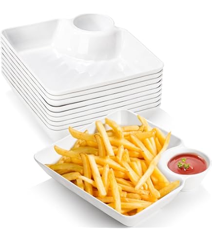 KOBIKOBI Lot De 4 Assiettes à Goûter Frites Et Trempettes En Céramique