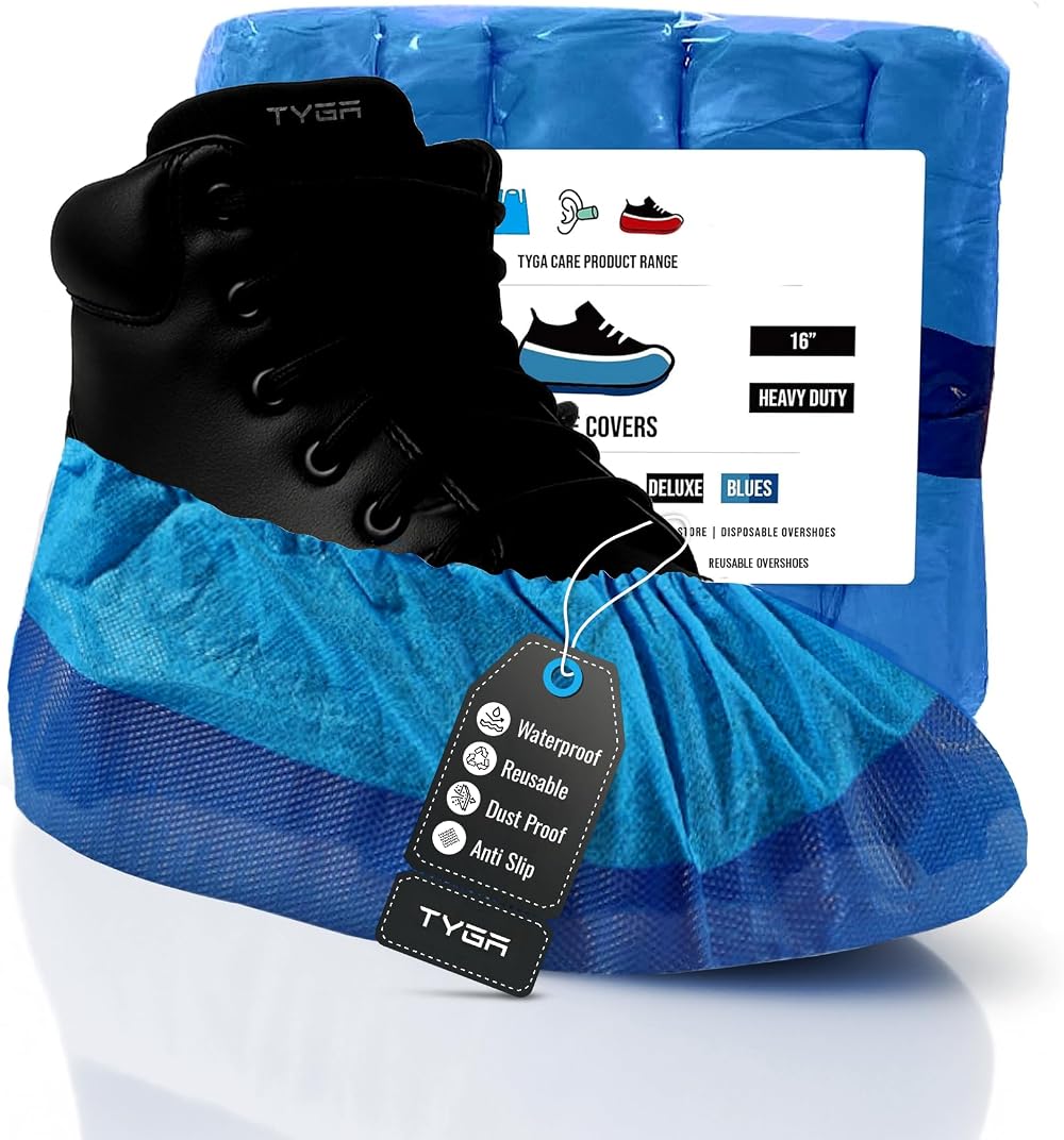 TYGA STORE 20 Pieces Waterproof Reusable Shoe Covers Heavy Duty Non-Slip Blue