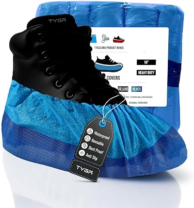 TYGA STORE 20 Pieces Waterproof Reusable Shoe Covers Heavy Duty Non-Slip Blue
