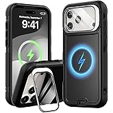 Follaroma for iPhone 17 Pro Max Case with Stand, Built-in Camera Cover, Compatible with MagSafe, Heavy Duty Shockproof Protection Phone Case, Anti-Drop, Magnetic Dual Layer Protective Cover,6.9",Black