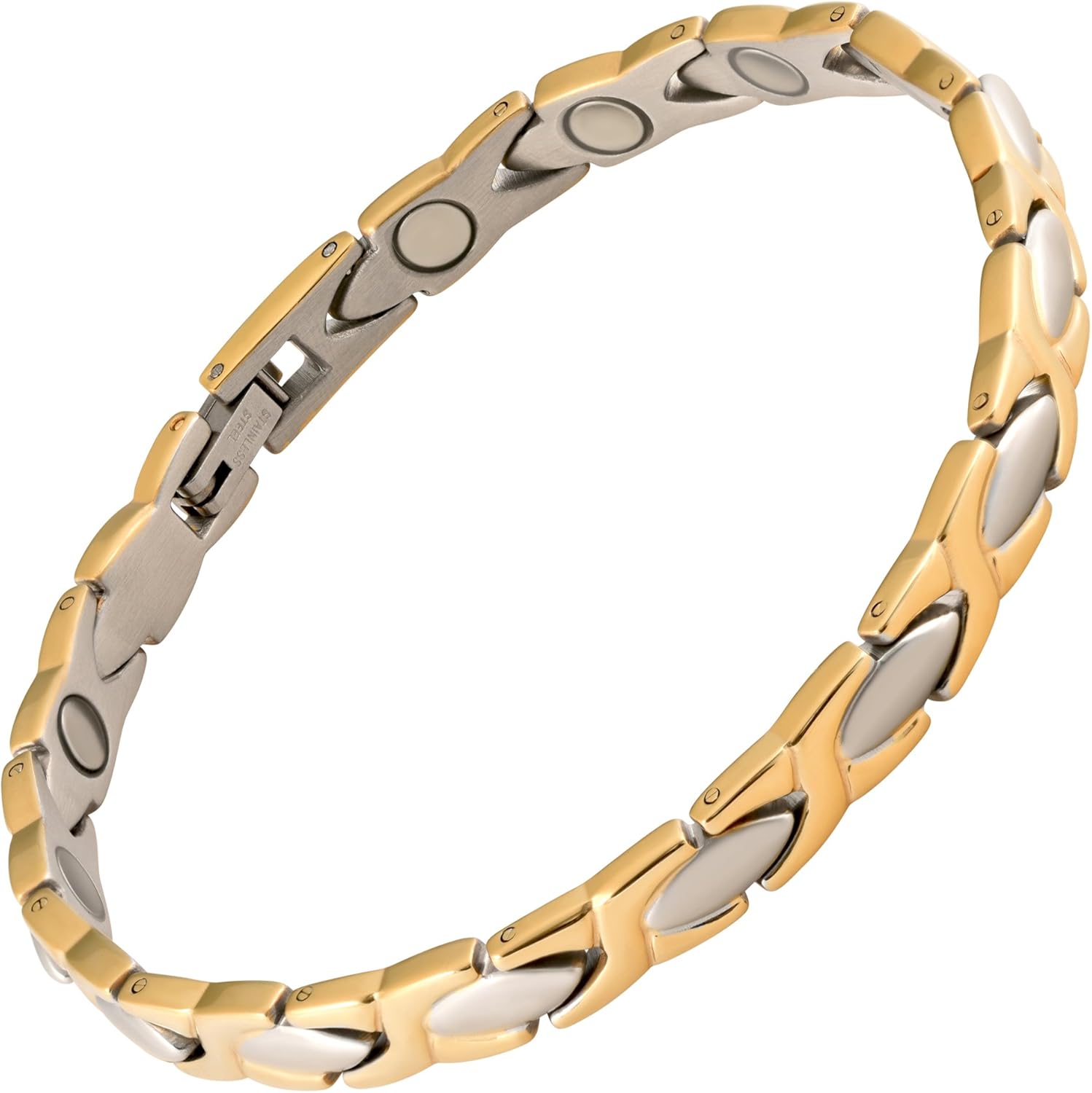 MAGNETJEWELRYSTORE Magnetic Therapy Bracelet Stainless Steel 2 Tone XOXO: Health & Personal Care