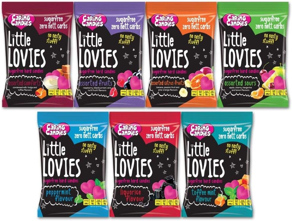 Caring Candies Little Lovies Sugar Free Hard Candies 100g Variety Pack x 7