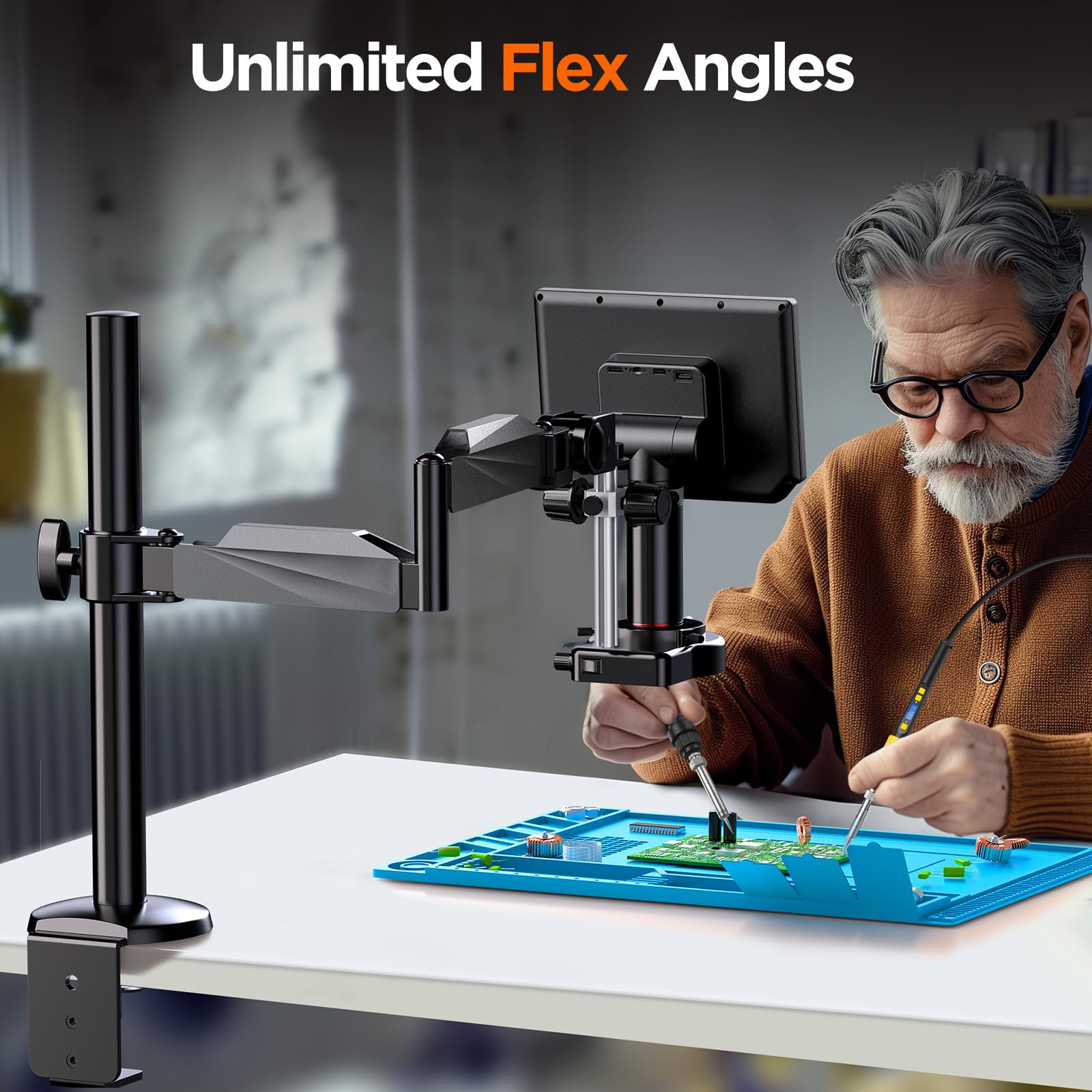 Elikliv Autofocus 4K HDMI Digital Microscope, EM4K-AF Flex Arm Soldering Microscope for Adults, 10.1