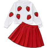 Renotemy Toddler Baby Girl Fall Winter Skirt Set Sweatshirt Pleated A-Line Dress Little Girls Clothes 2-Piece Outfits 18M-6T