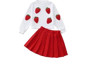 Renotemy Toddler Baby Girl Fall Winter Skirt Set Sweatshirt Pleated A-Line Dress Little Girls Clothes 2-Piece Outfits 18M-6T