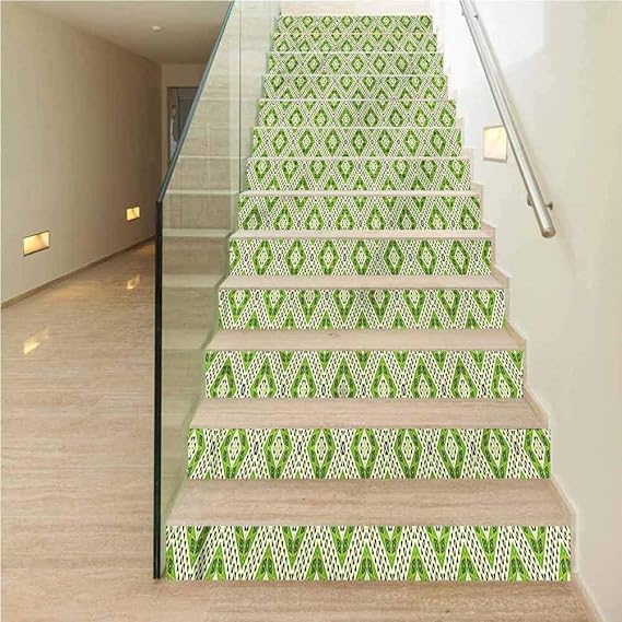 SelfAdhesive Stair Stickers Removable Stickers, Emerald Tribal