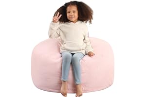 MOMCAYWEX 2-in-1 Kids Round Bean Bag Chair, Fluffy Beanbag with High-Density Foam Fillings for Toddlers, Reading Cushion Chair Corner, 16"x 35", Pink